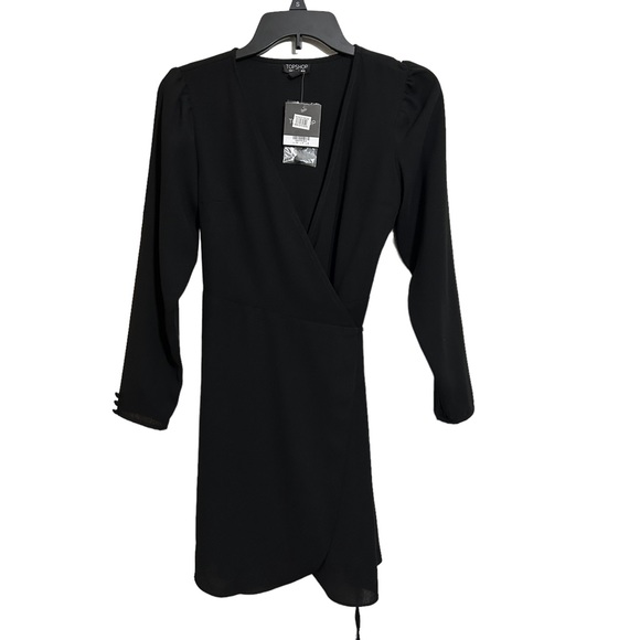 NWT Topshop Women’s Surplice Wrap Mini Dress Long Sleeve Black Sz 4 - Picture 8 of 16